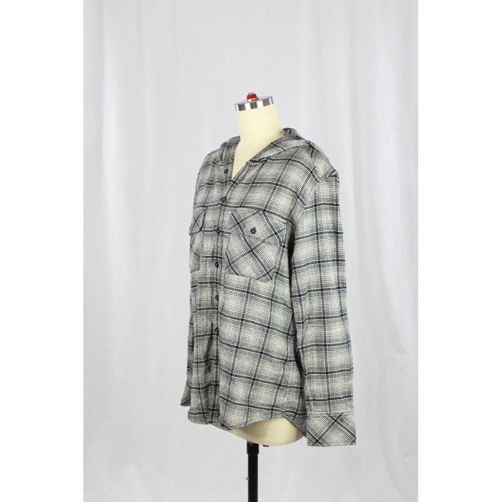 Aritzia TNA Brewster Black Grey Plaid Check Flannel Button Down Shirt, Size S - Picture 4 of 11